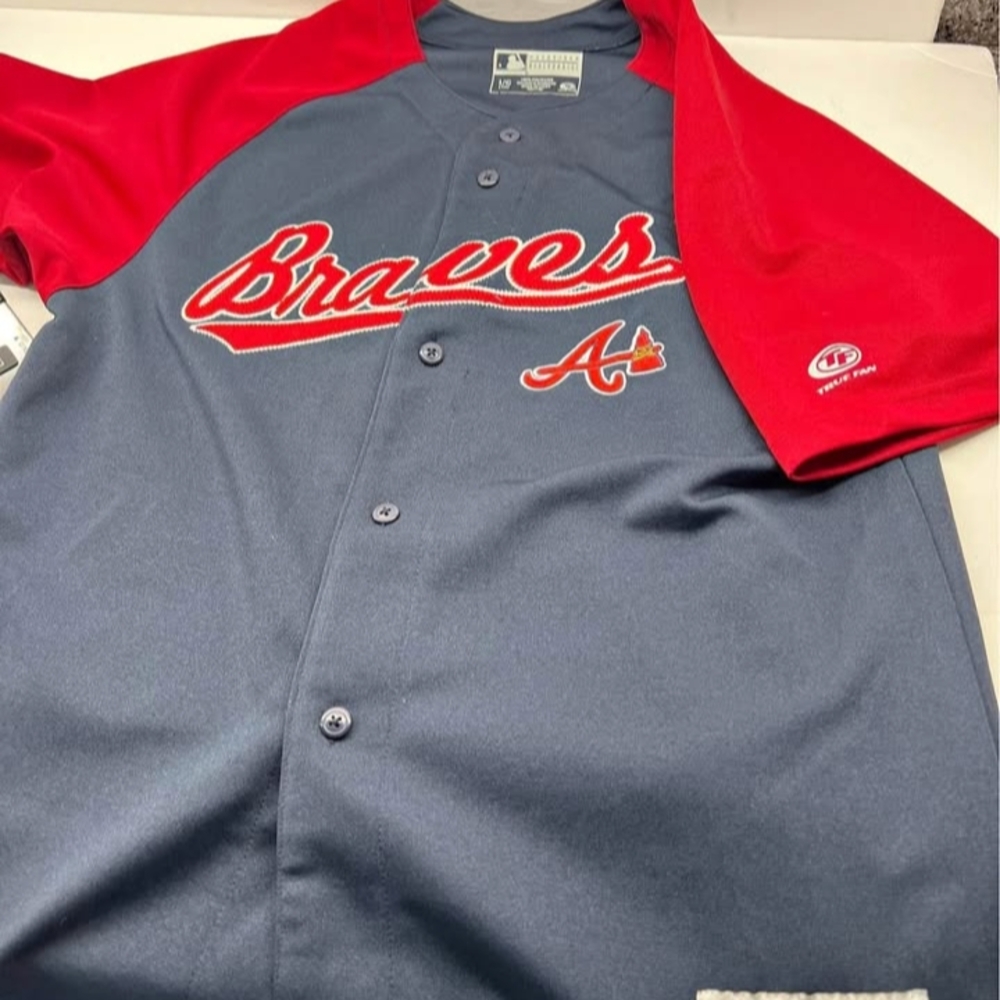Majestic Braves Red and Blue Jersey